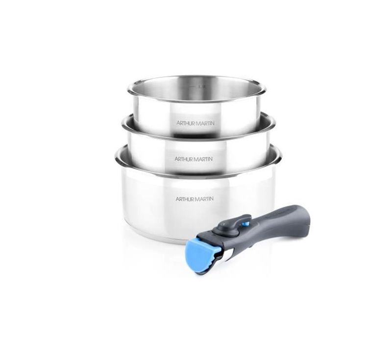 Set De 3 Casseroles Inox  16-18-20 Cm + 1 Poignée - Tous Feux Dont Induction