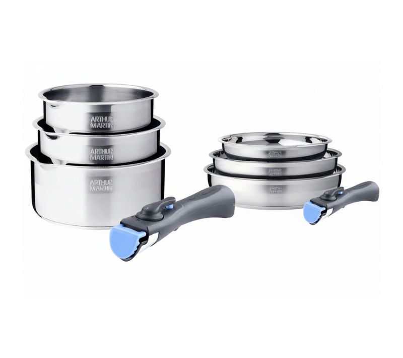 Batterie De Cuisine Inox 8 Pièces Avec 2 Manches Amovibles Am2687