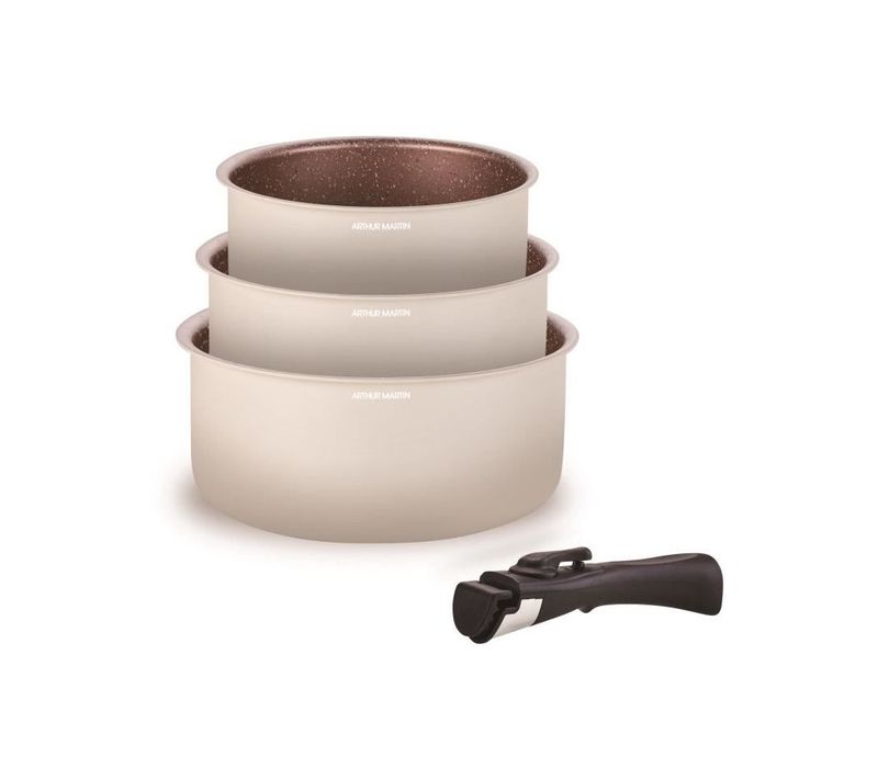 Casseroles 3 Pièces 16/18/20 Cm - Poignée Amovible, Tous Feux Dont Induction