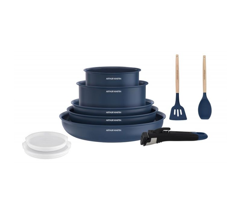 Batterie De Cuisine 10 Pièces Poignée Amovible Bleu Am6455