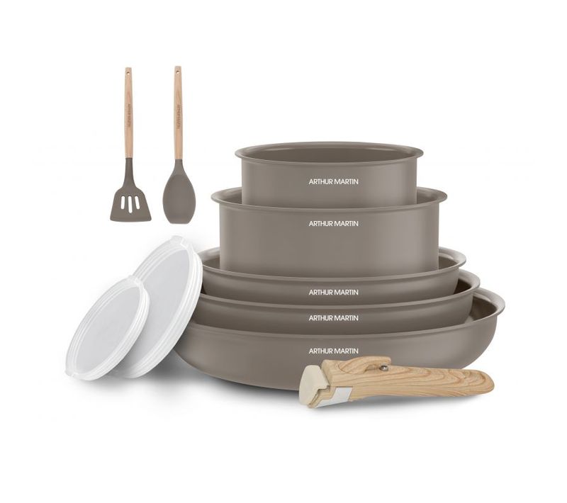 Batterie De Cuisine 10 Pièces Poignée Amovible Taupe Am0986