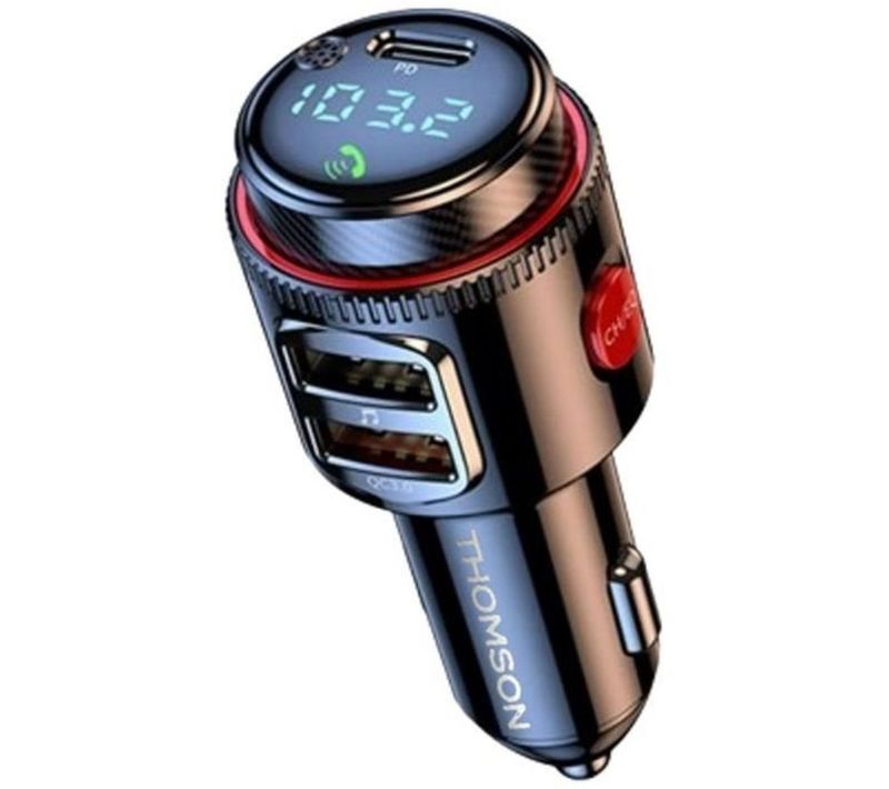 Transmetteur Fm Bluetooth Voiture Noir — USB-c Pd30w, 2x USB-a, 48w