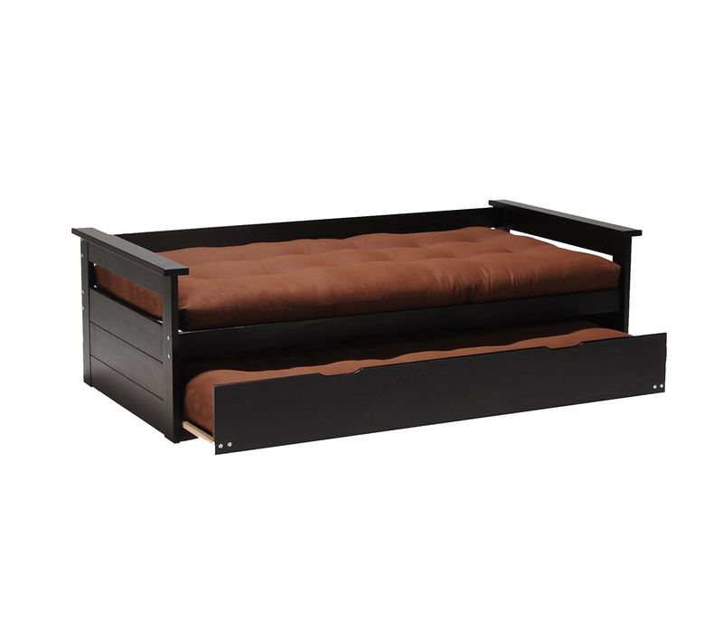 Lit Banquette Gigogne 90x190 Inclus 1 Tiroir-lit Et 2 Sommiers Gael Noir
