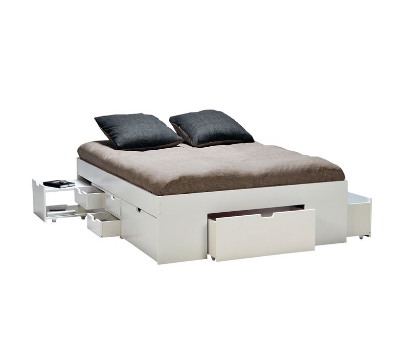 Lit Double Jazz 160x200 7 Tiroirs + 2 Chevets / Blanc