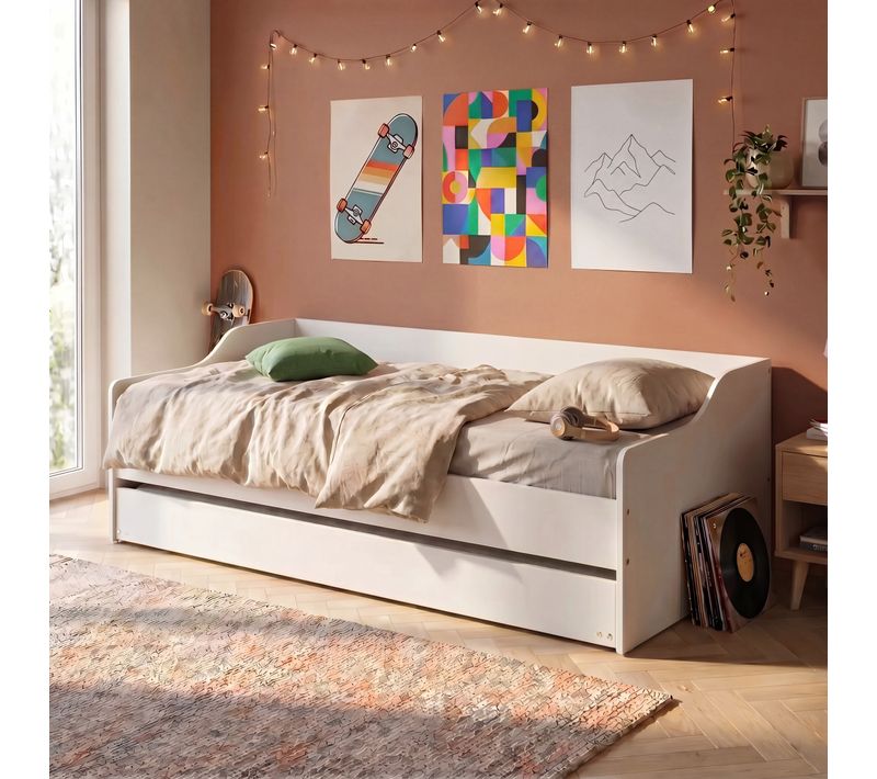 Lit gigogne 90x190 cm avec sommiers ALIX blanc
