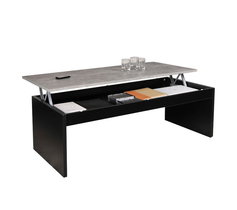 Table Basse 120cm Plateau Relevable Darwin Noir Et Béton