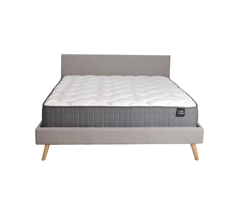 Lit Fjord 140x190 Tissu + 1 Sommier + 1 Matelas Carlton / Gris Clair