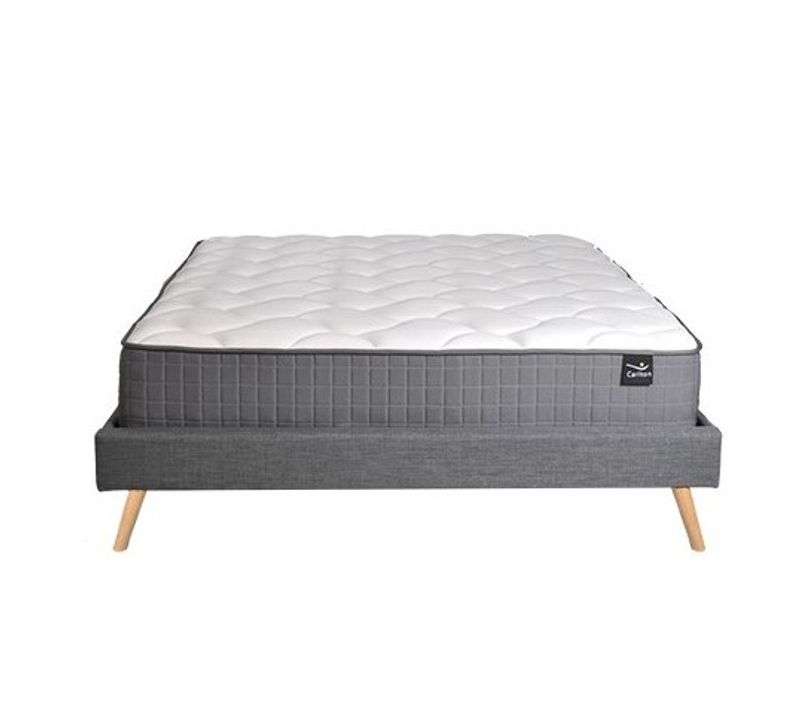 Lit Borea 160x200 Tissu + 1 Sommier + 1 Matelas Ressort Carlton / Gris Foncé