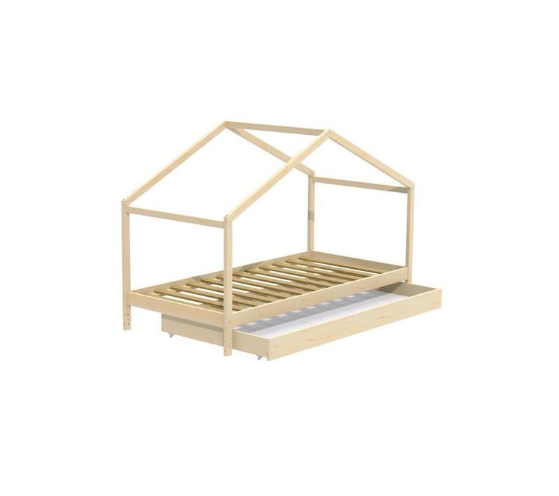 Weber Koala Lit Cabane Enfant 90 X 190 Cm Avec Tiroir - Bois Pin Massif - Naturel - Sommier Inlcus
