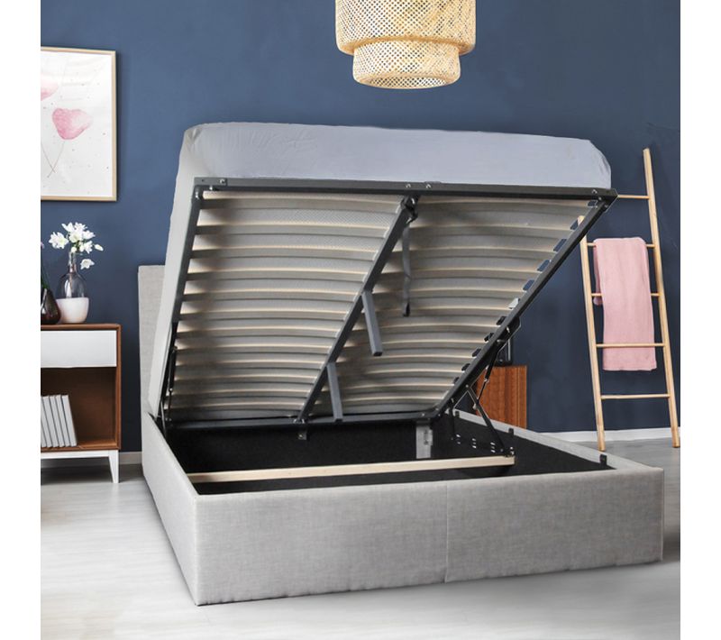 Lit Coffre 140x190 Sommier Inclus Mily Gris Clair