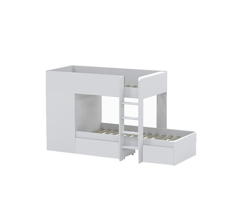 Lit Superposé 90x190 - Armoire - Tiroirs - Sommier Inclus Twin - Blanc