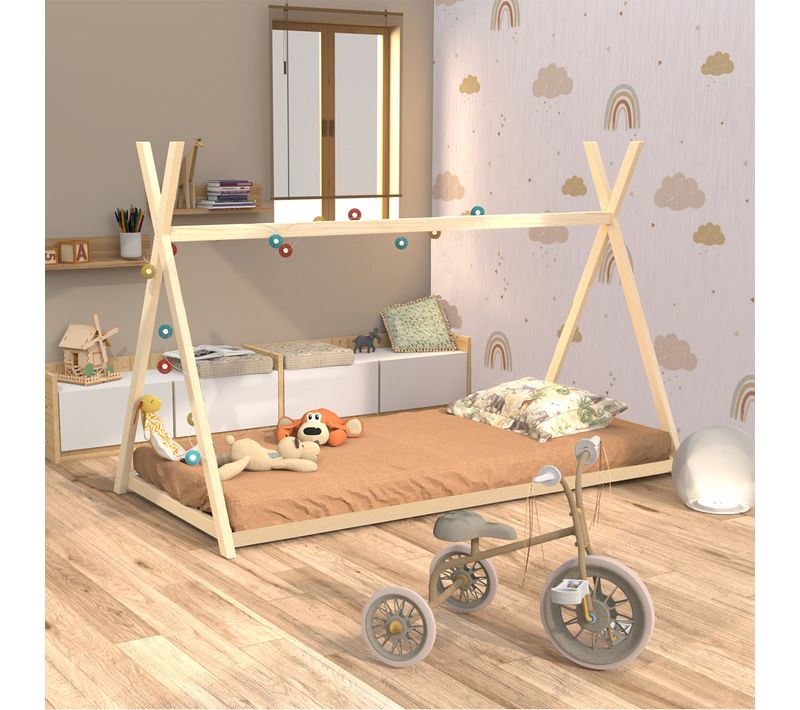 Lit Cabane Tipi 90x190 Sommier Inclus Cheyenne Bois