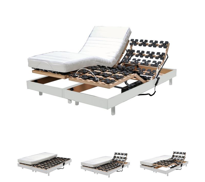 Ensemble 2 Sommiers Relaxation Électrique Flexpalace 80x200 + 2 Matelas Mémoire De Forme / Blanc