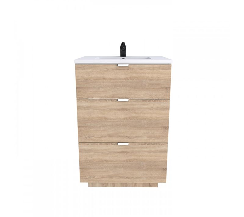 Meuble Sous-vasque 3 Tiroirs Marbella 60 Cm + Vasque / Décor Chêne Blanchi