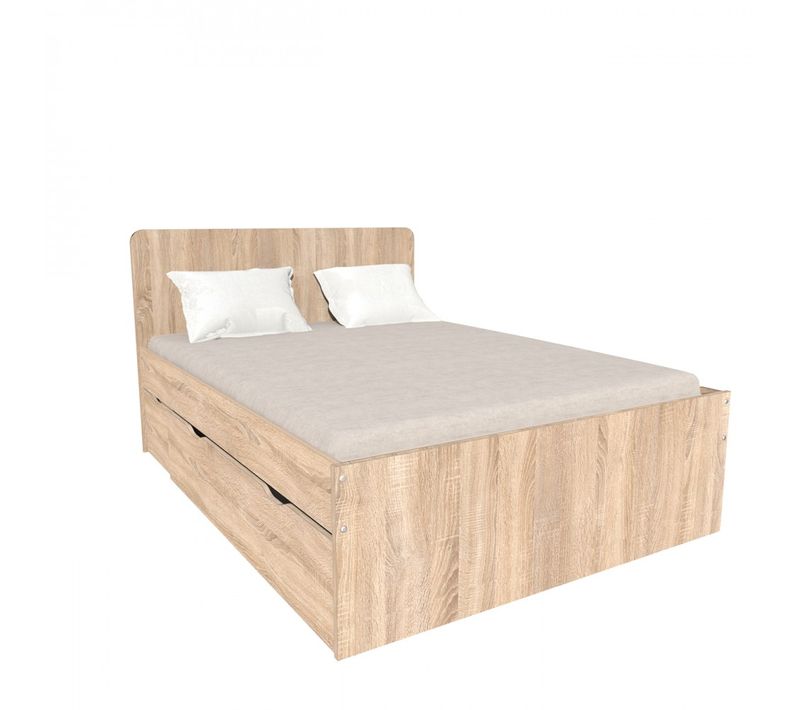 Lit Double Zenia 140x190 + 2 Chevets + 2 Tiroirs / Décor Chêne Blanchi