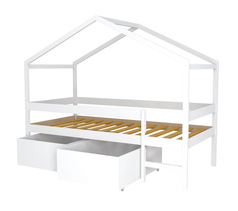 Lit Cabane Mi-hauteur 90x190 Sommier Et Tiroirs Inclus Penny - Blanc