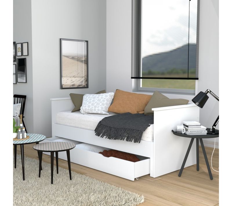 Banquette Extensible Mona 80x200 Cm + 2 Sommiers + 1 Tiroir / Blanc