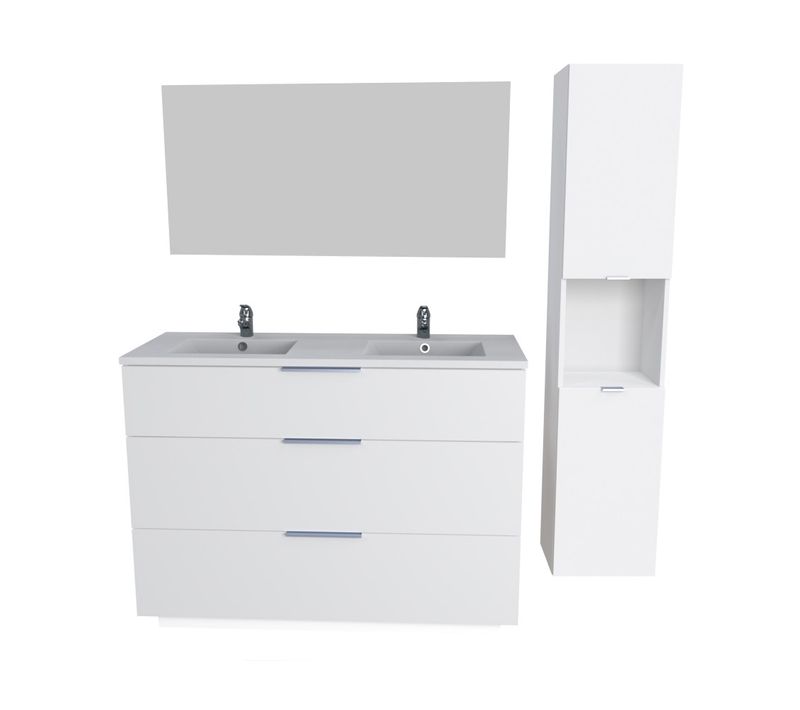 Meuble Sous-vasque Marbella 120 Cm + Vasque + Miroir + Colonne / Blanc