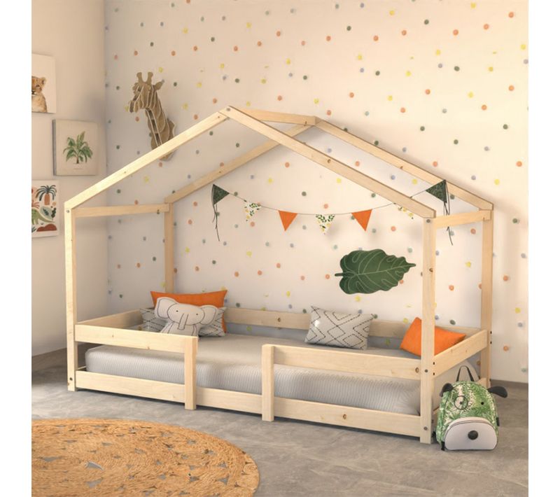 Lit Cabane 90x190 Sommier Inclus Célia - Bois