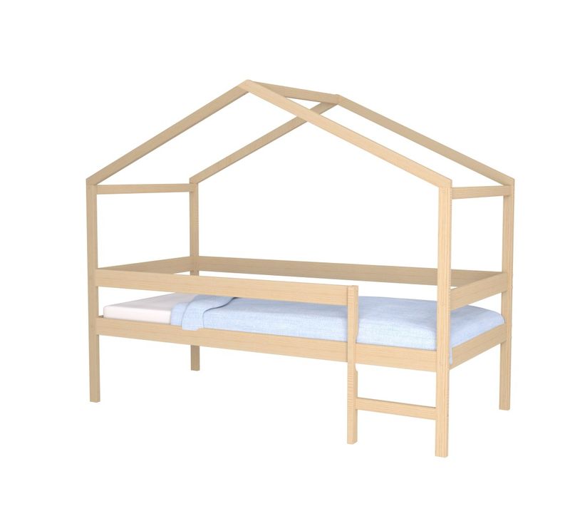 Lit Cabane Mika 90x190 + Sommier + Matelas Iris  / Naturel