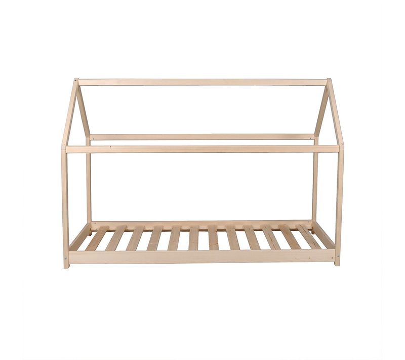 Lit Cabane Panda 90x190 + 1 Sommier + Matelas Iris / Naturel