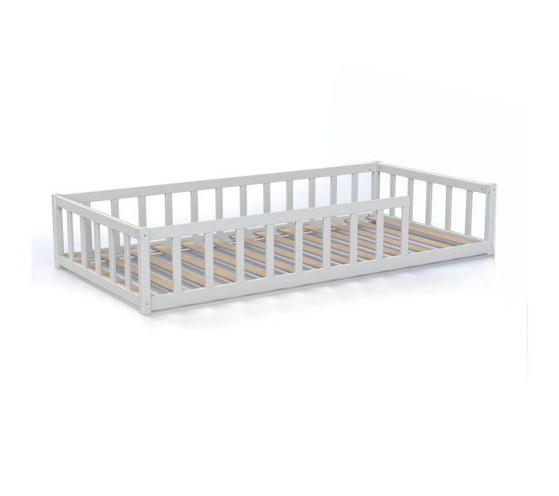 Lit Nino 90x190 + 1 Sommier + Barrière / Blanc