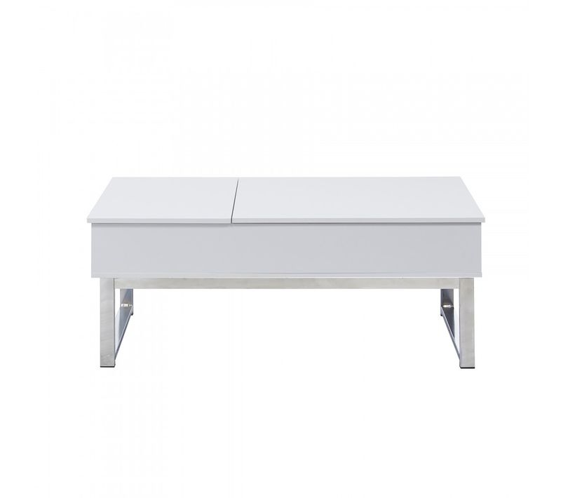 Table Basse Plateau Relevable Flower 110x55x45 Blanc Et Métal Chromé
