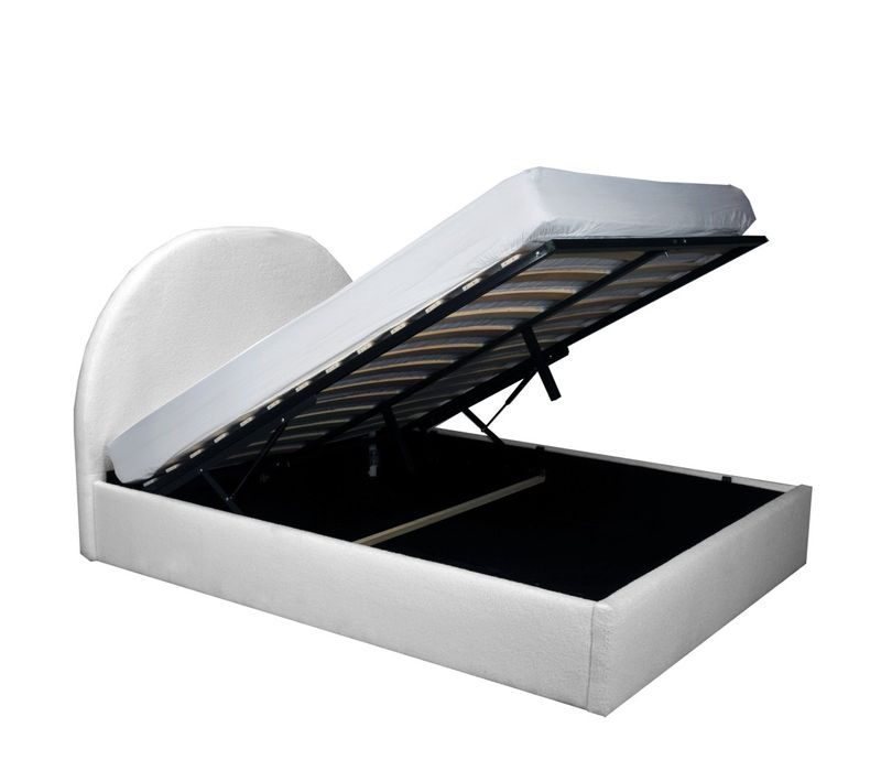 Lit Coffre Tissu Bouclette 140x190 Sherpa + Sommier / Blanc