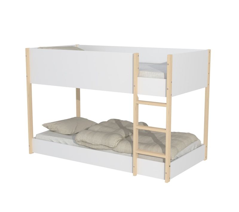 Lit Superpose 90x190 Bob + 2 Sommiers / Blanc Et Bois Clair