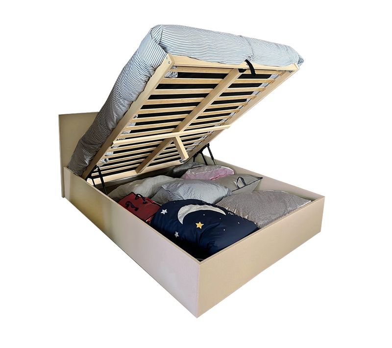 Lit Coffre Madrid 140x190 + 1 Sommier / Beige Effet Textile