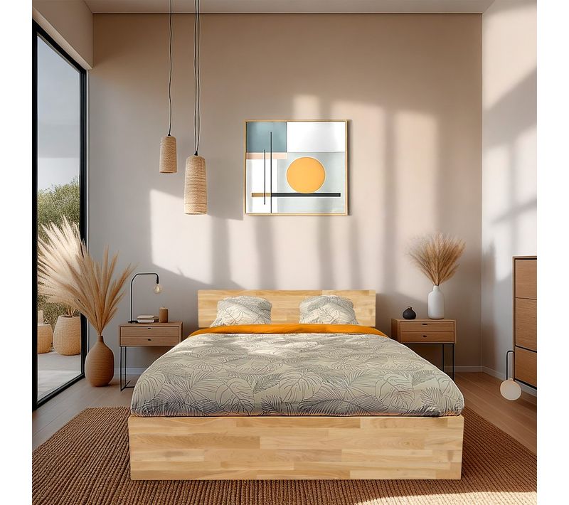 Lit coffre 180x200 cm en chêne massif OWEN