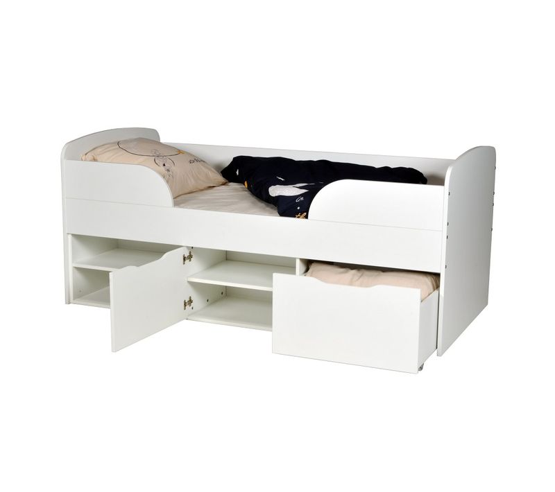 Lit Mi-hauteur 90x190 Cm Elio Avec Sommier Et Rangements / Blanc
