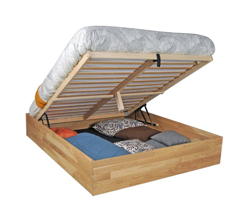 Lit Coffre 180x200cm Ben + Sommier/ Hêtre Massif Huilé