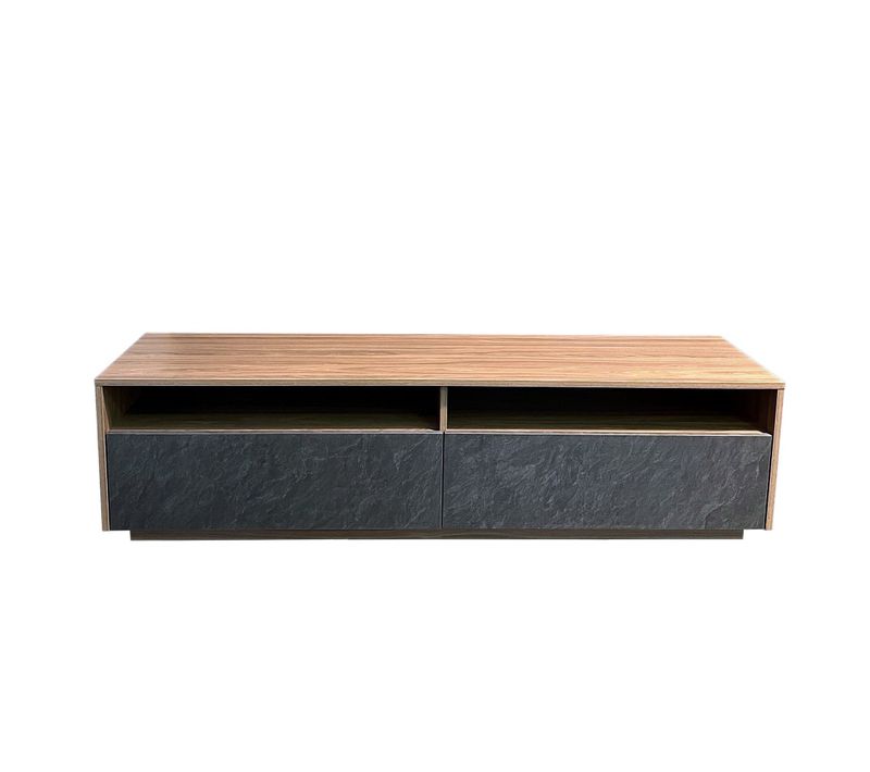 Meuble TV 160 Cm Leonardo 2 Tiroirs 2 Niches / Décor Noyer Et Ardoise
