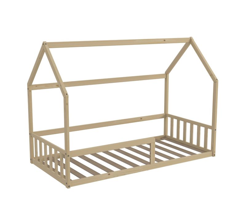 Lit Cabane Nemo 90x190 + 1 Sommier + Barrière /naturel