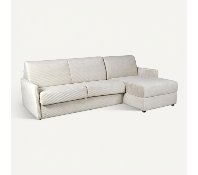 Canapé Convertible Express Réversible Et Coffre 4 Places Bergame En Velours / Beige