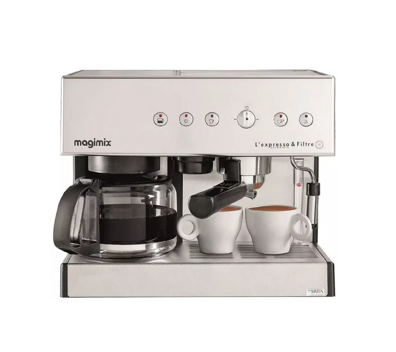 Cafetière Expresso Filtre Automatic Chrome avec Percolateur et Buse Vapeur