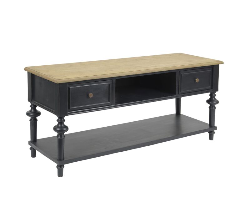 Meuble TV Bas En Bois 2 Tiroirs 1 Niche Et 1 Tablette - Neyla