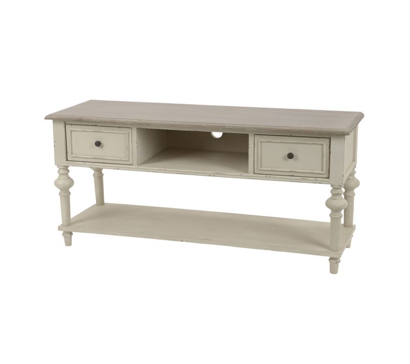 Meuble TV Bas En Bois 2 Tiroirs 1 Niche Et 1 Tablette - Neyla