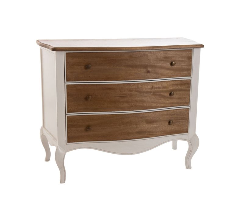 Commode Baroque Bois Et Blanc Cassé 3 Tiroirs L100 - Betsy