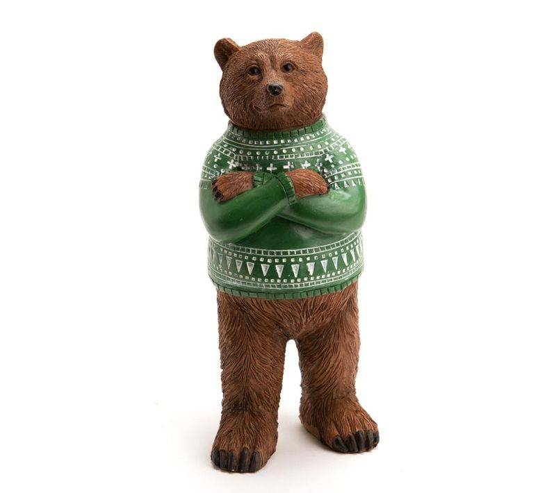 Ours Pull Jacquard Vert En Résine