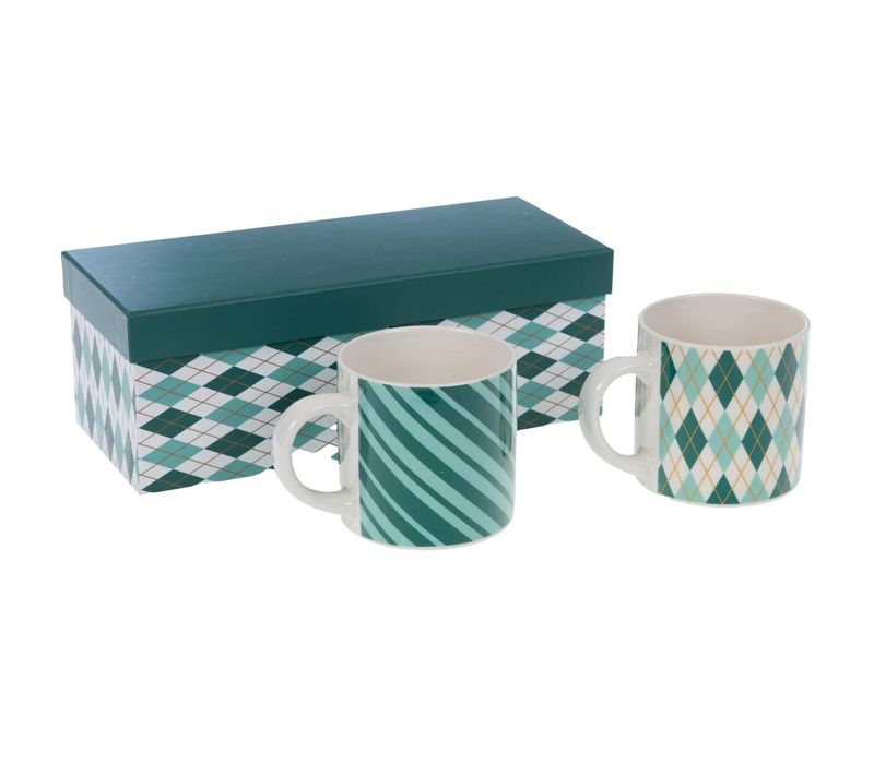 Coffret 2 Mugs Bleus Santa En Porcelaine