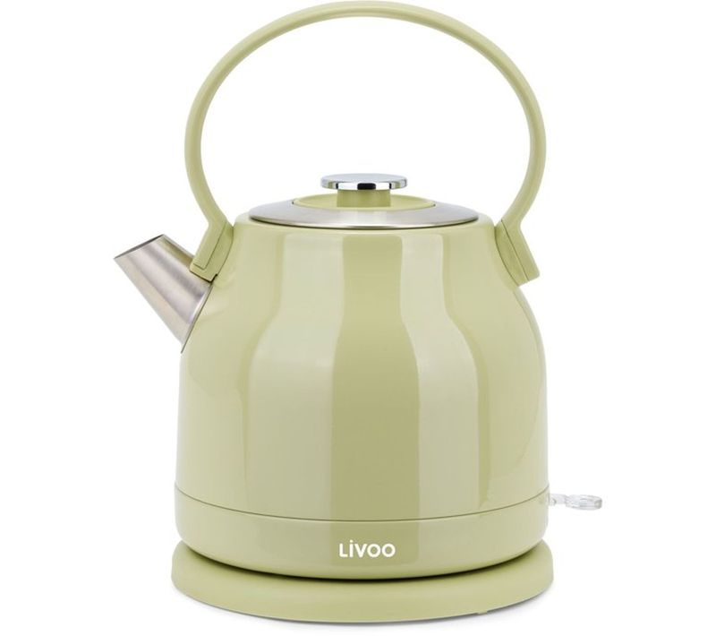 Bouilloire Électrique Rétro 1,5 L — 1850–2200 W, Inox Vert/gris, Base 360°