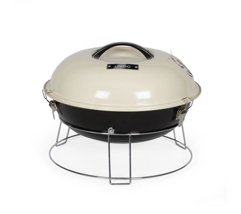 Barbecue à Charbon Portable - Doc301 - Ø34 Cm - Grille Chromé - Hauteur 18 Cm - Poignées