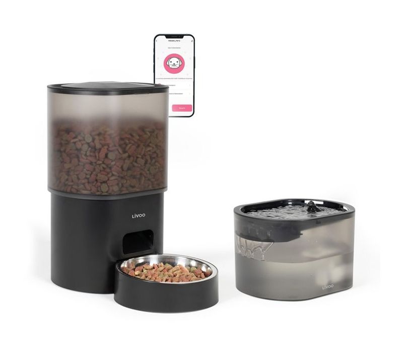 Distributeur Croquettes Automatique Et Fontaine À Eau 3 L + 2,5 L