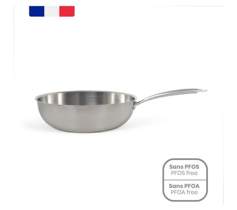 Wok 28 Cm 3 Plis Inox 304/alu/403 - Ép. 2,3 Mm, Tous Feux Dont Induction