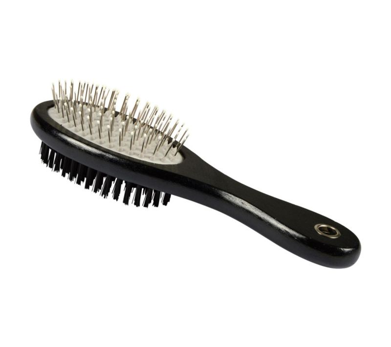 Brosse De Toilettage En Bois "double Face" 25cm Noir