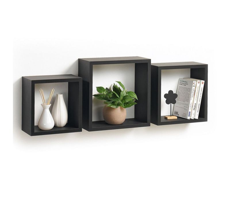 Lot De 3 étagères Murales "cube" 30cm Noir