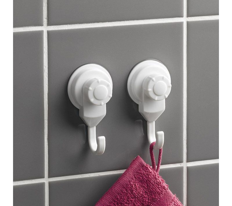 Lot De 2 Crochets "ventouse" 8cm Blanc