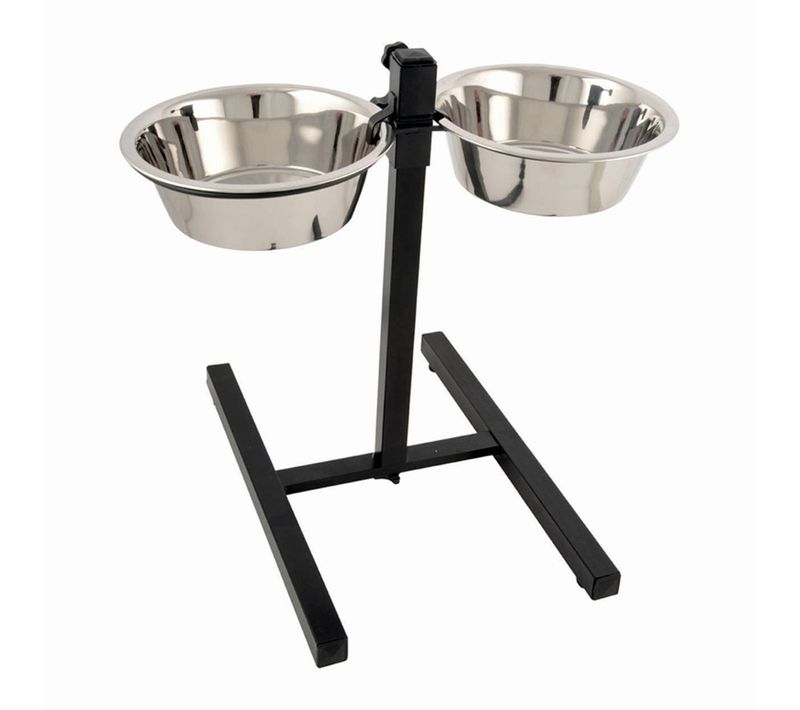 Lot De 2 Gamelles Pour Chien "réglable" 46cm Argent
